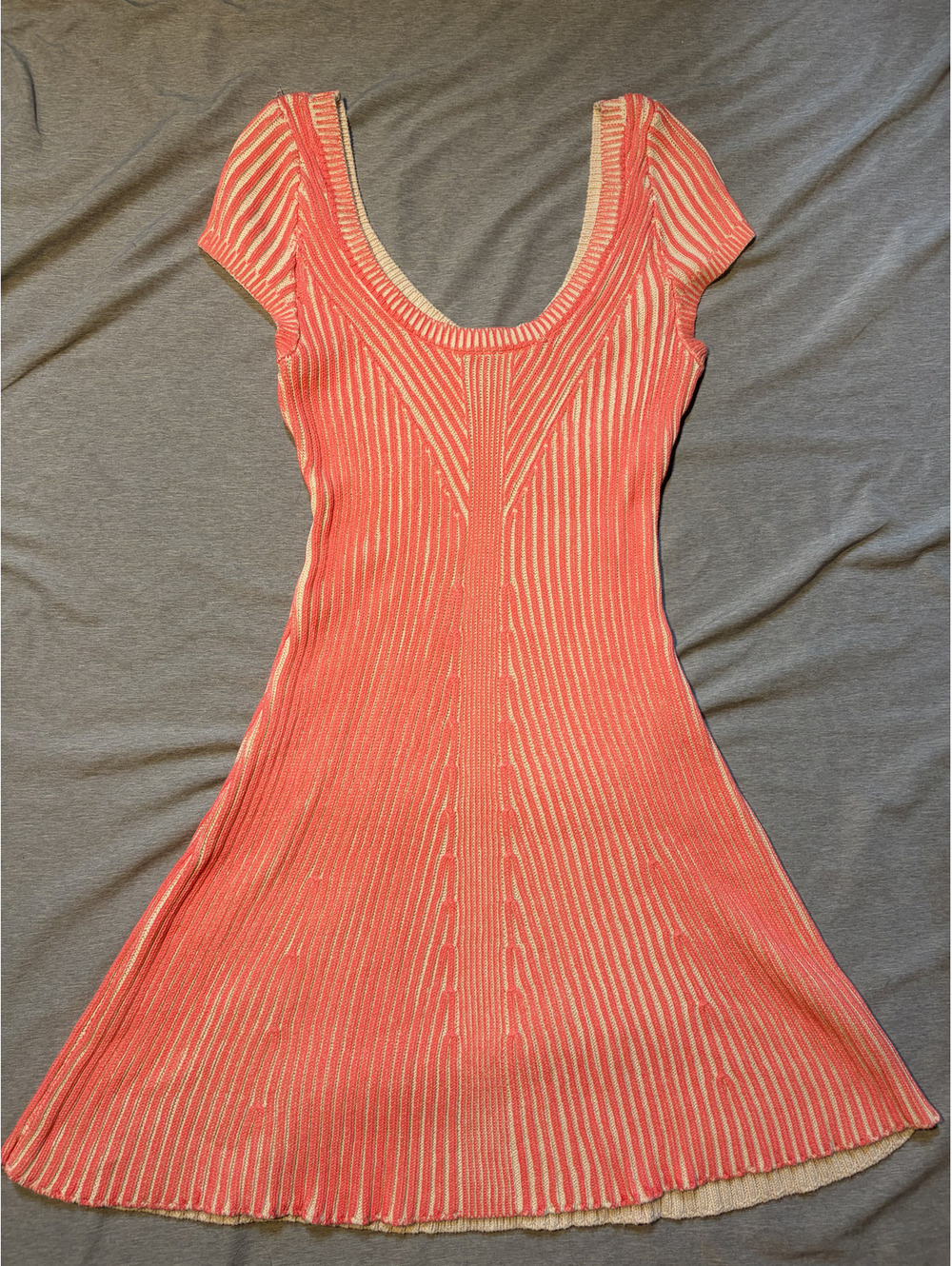 Free People Coral Cream Ribbed Knit Dress Fit Flare Cotton Size Unknown